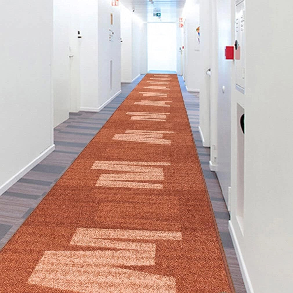 Passatoia Scala Bordata 67x450 cm Ingresso Corridoio Tappeto Cucina Gradini Zig Zag Arancione