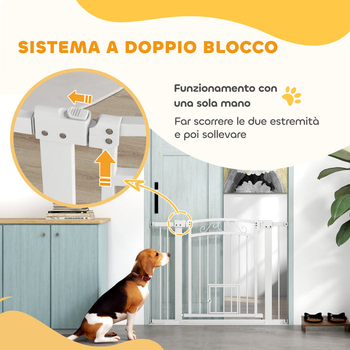 Cancelletto di Sicurezza per Animali con Estensioni 76-104x77cm Porta per Gatti Bianco