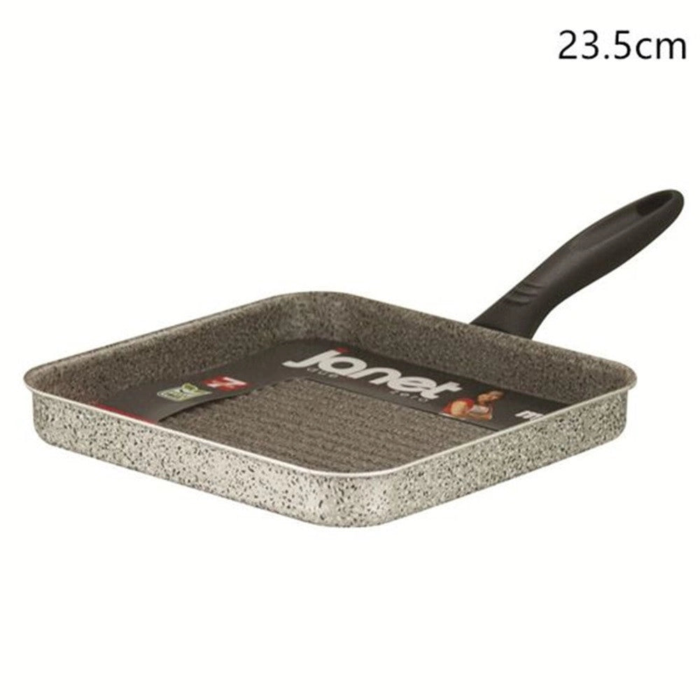 Trade Shop - Bistecchiera Quadrata In Alluminio Antiaderente Antigraffio Da 14,5/23,5 Cm Con Manico -