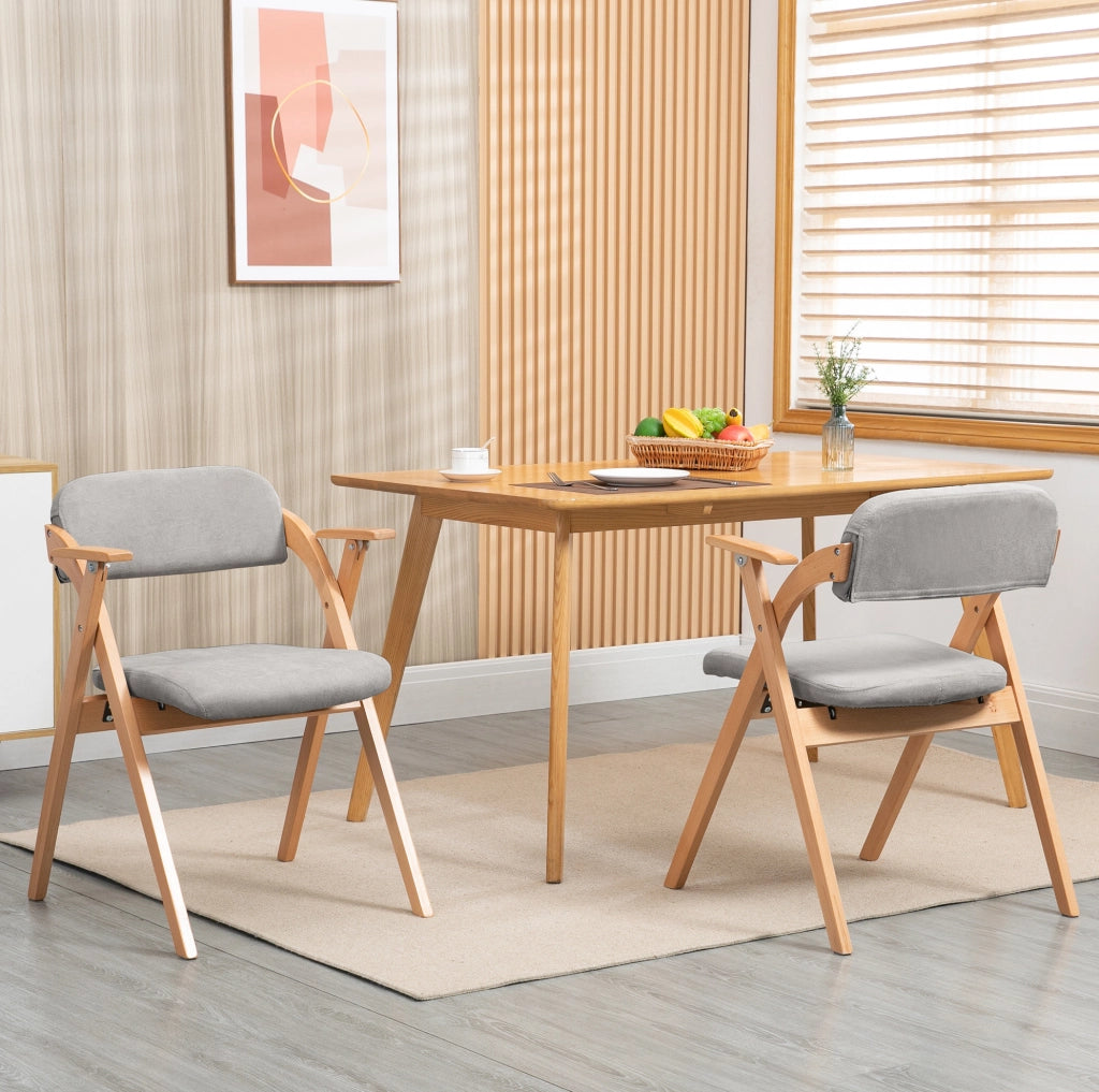 Set di 2 sedie pieghevoli con braccioli; 98x22x60 cm; con seduta imbottita e schienale rinforzato; legno; grigio