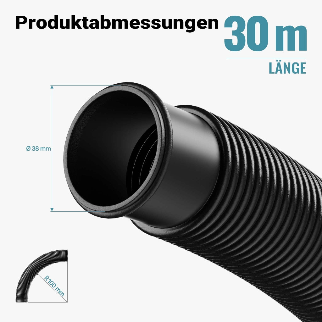 Tubo per piscina nero, 30m Ø 38 mm, sezionabile ogni 1,5 m, galleggiante, in resina 190 g/m Made in EU