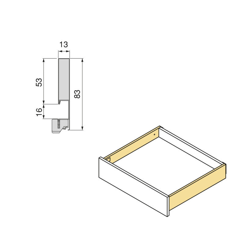 Cassetto esterno Vertex con regolazione 3D altezza 83mm, 40kg, profondità 450mm, Acciaio, Grigio antracite