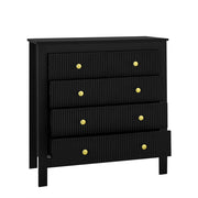 Cassettiera con 5 Cassetti e Maniglie Dorate; per Camera o Ingresso; in Truciolare; 79 × 39.5 × 80.5 cm; Nero