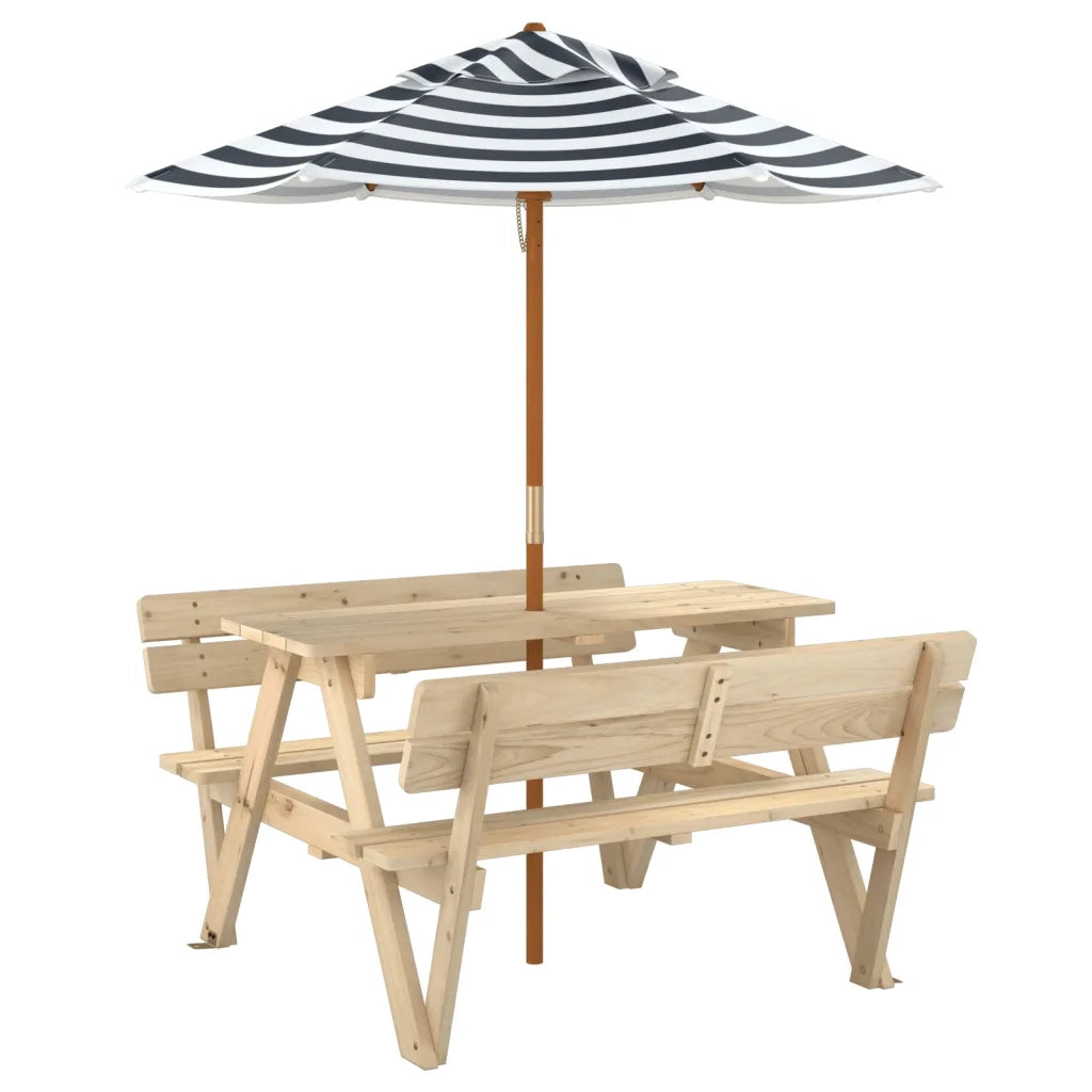 vidaXL Tavolo da Picnic per 4 Bambini con Ombrellone Legno di Abete