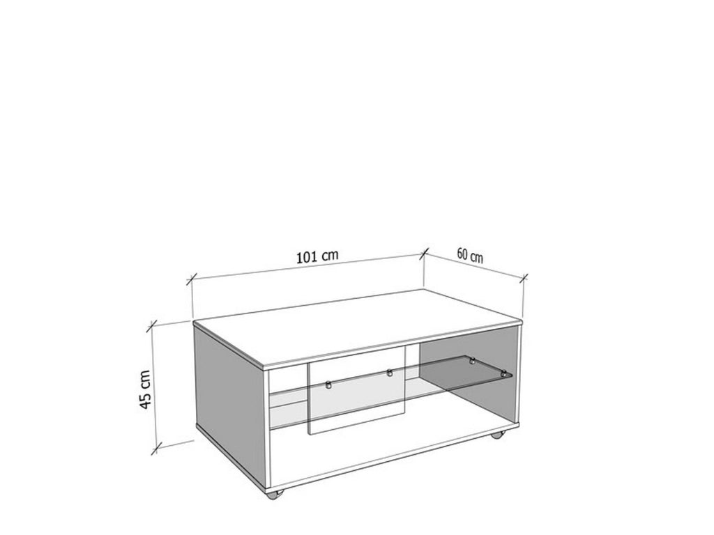 Giussano, Tavolino da Salotto 2 Vani, 101x60x45h cm Bianco