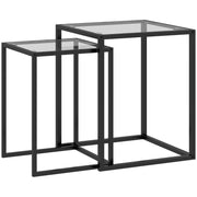Set di 2 tavolini impilabili con gambe in acciaio, design moderno per soggiorno, colore nero.