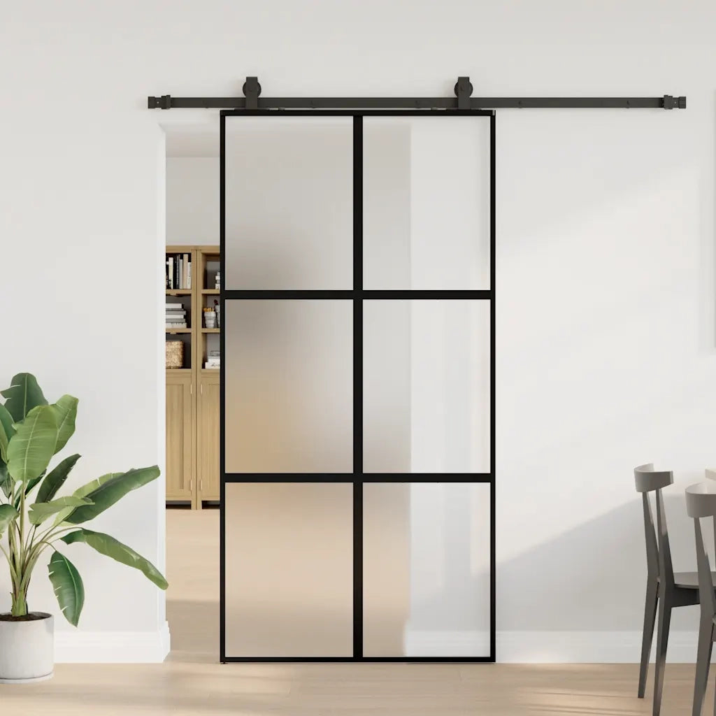 Porta Scorrevole Ferramenta Nera 102,5x205 cm Vetro Temperato