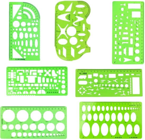 Set di linee di disegno in plastica da 7 pezzi - tecnica di disegno - pianificazione architettonica - geometria matematica - materiale duraturo - set di linee da disegno