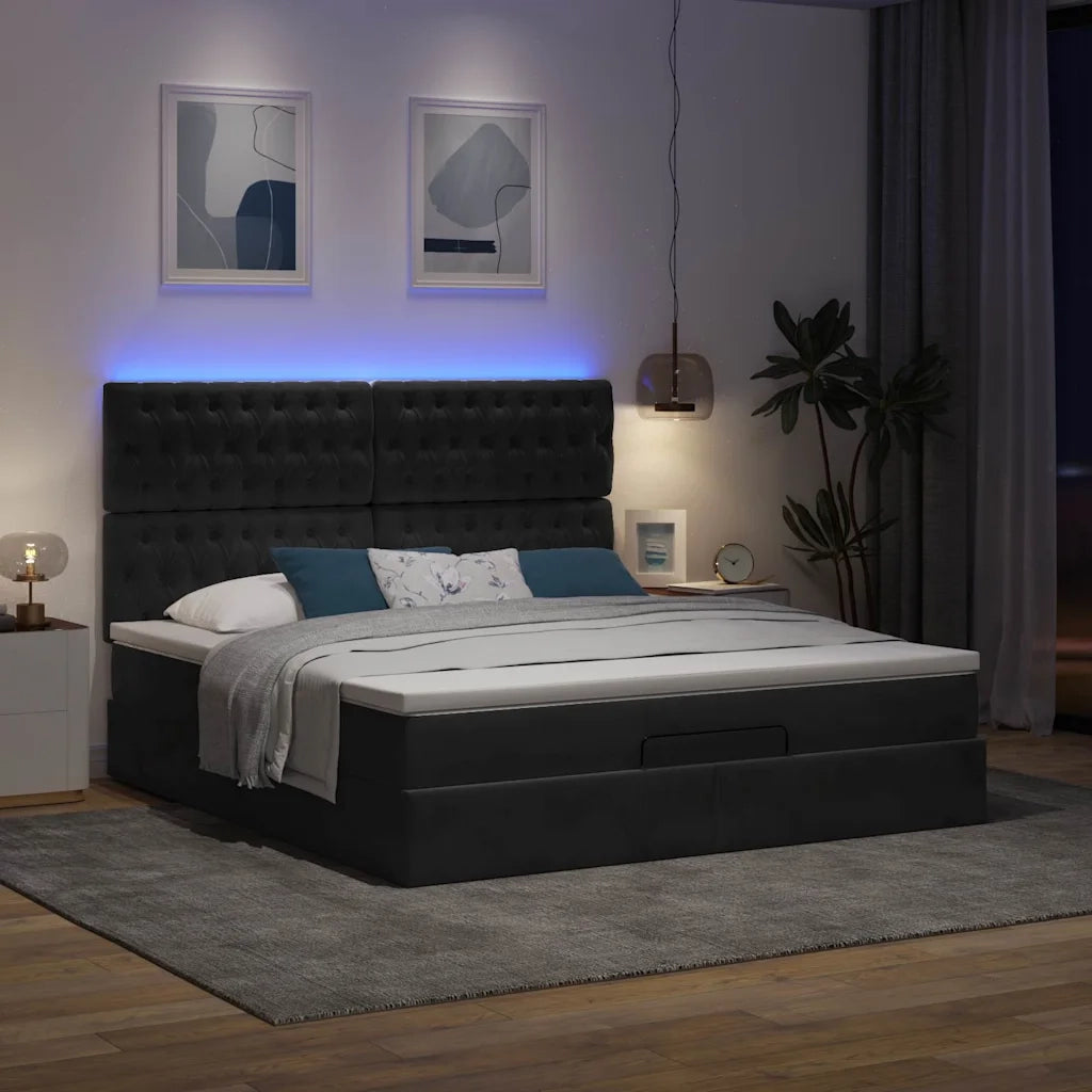 Struttura Letto Pouf con Materassi Nero 160x200 cm in Velluto 3314404