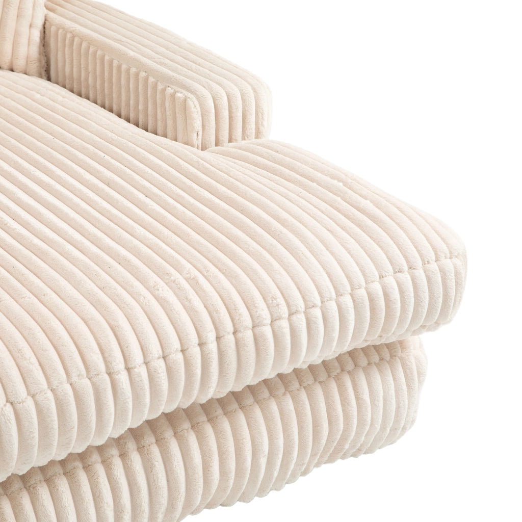 Méridienne Poltrona Pouf con Design Ergonomico e 3 Cuscini, in Velluto a Coste Beige 125 × 155 × 63 cm