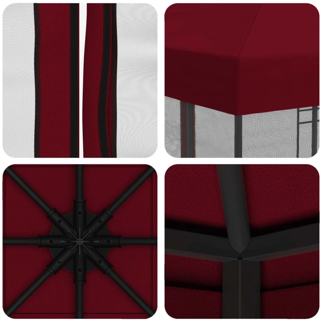 Gazebo da giardino con pareti laterali 3 x 3 m Borgogna 900347