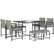 Set tavolo e sedie da giardino 8 posti ¨C zephmum ¨C polyrattan grigio con cuscini e piano vetro