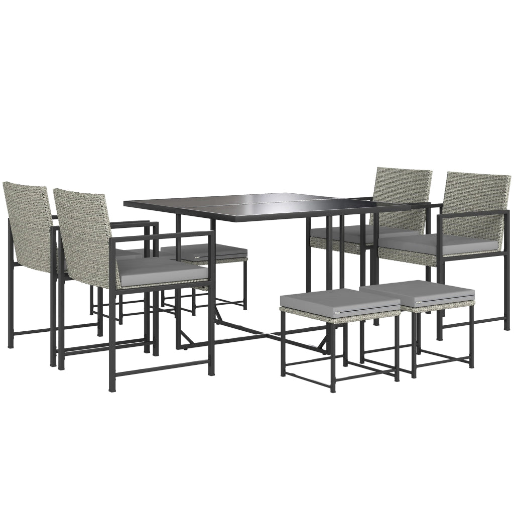 Set tavolo e sedie da giardino 8 posti ¨C zephmum ¨C polyrattan grigio con cuscini e piano vetro