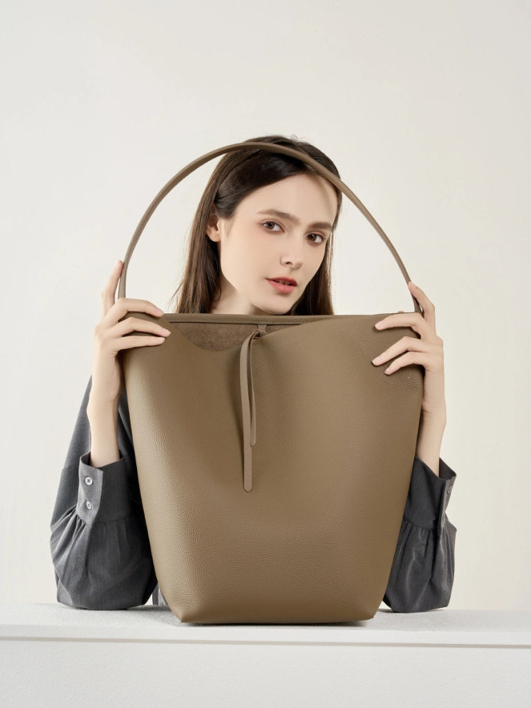 Borsa a tracolla da donna in vera pelle, borsa a mano da donna grigia