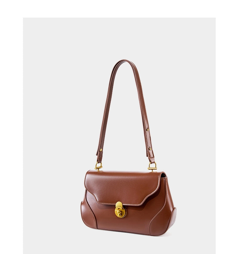 Borsa a tracolla da donna in vera pelle, marrone.