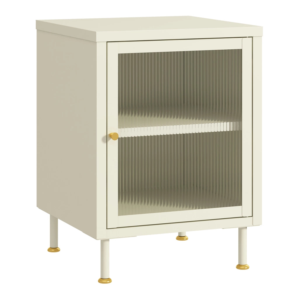 Armadietto in Acciaio Lindau con Anta in Vetro Scalanato 56x40x40 cm Bianco Crema [en.casa]