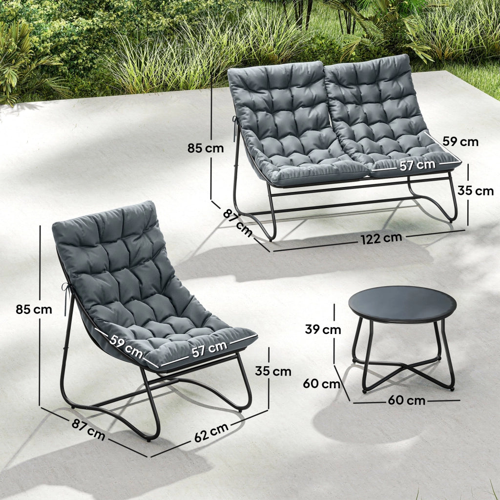 Set Giardino 4 Pezzi con Cuscini ¨C zephmum ¨C Grigio Acciaio Textilene