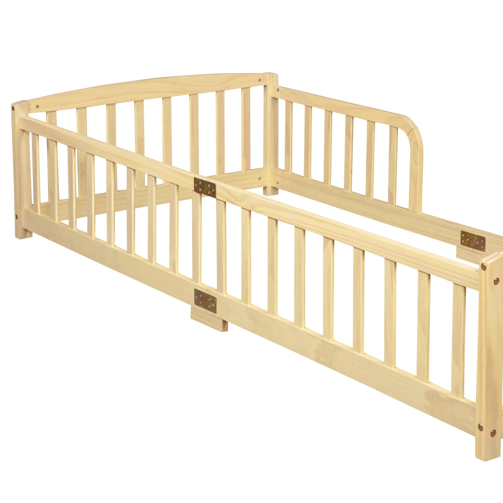 LETTO basso 90x200 cm in legno di pino naturale con sponde