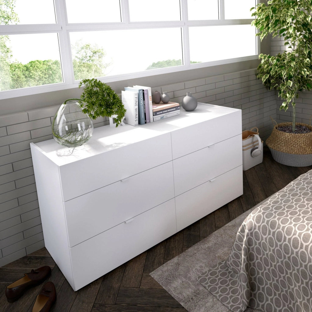 Cassettiera Avana, Settimanale per camera da letto, ComÃ² con 6 cassetti, 120x39h62 cm, Bianco