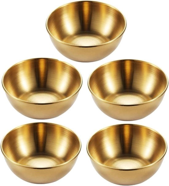 Mini scodelle in acciaio inossidabile - Piatti di servizio metallici dorati - Snack di salsa di soia - Spezie - Piatti per salse - Contenitore per frutta - Piatto per salse - Stile elegante