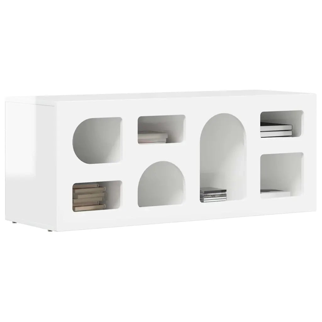 Mobile TV Bianco Lucido 100 x 35 x 40 cm Legno multistrato 891268