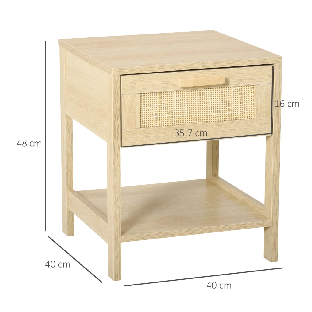Comodino con cassetto e scaffale ¨C zephmum ¨C canna di rattan, legno chiaro, 40x40x48 cm