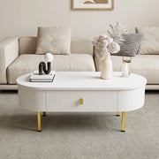Tavolino da salotto 108x50x40 cm con 2 cassetti; MDF bianco e oro