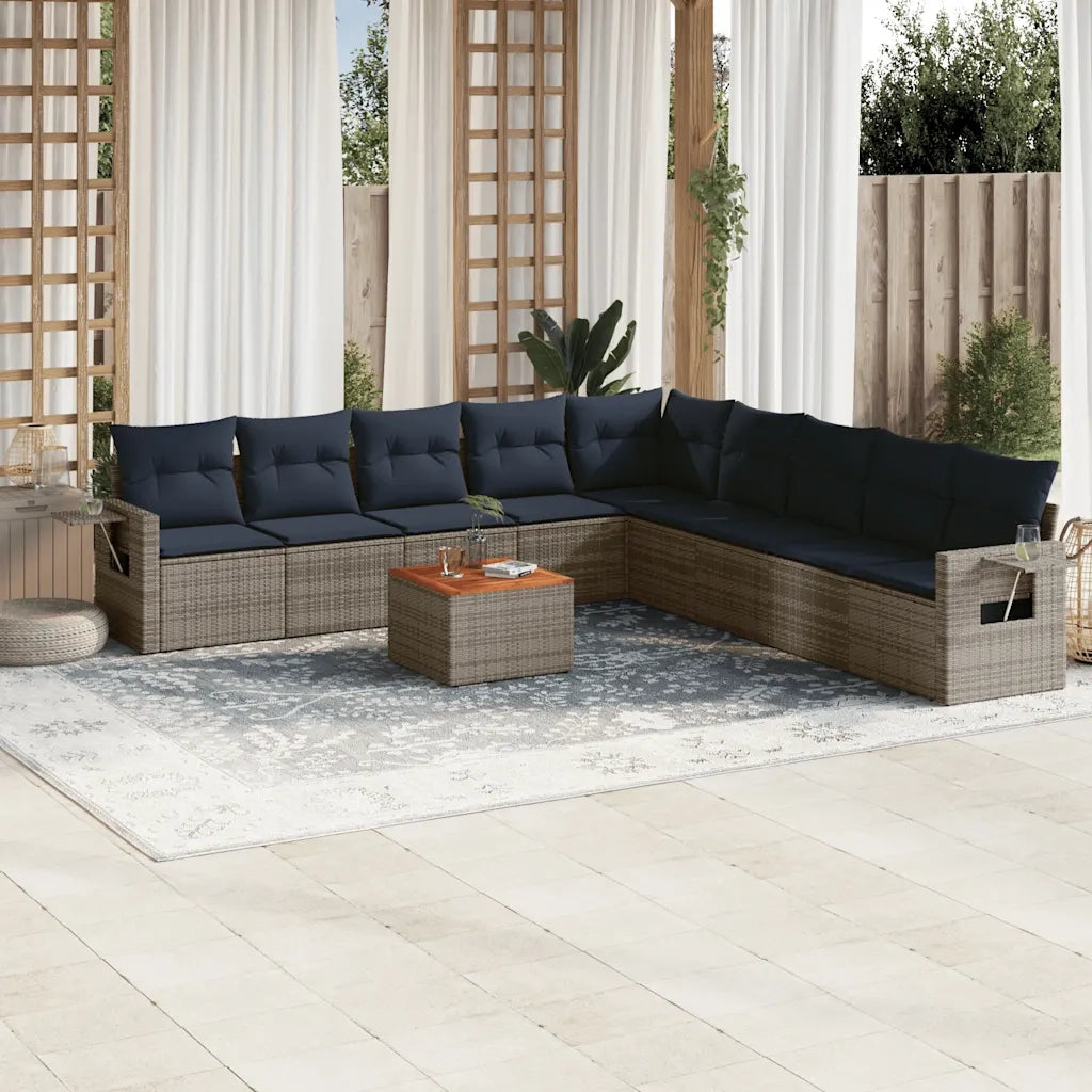 Set Divani da Giardino 10 pz con Cuscini Grigio in Polyrattan 3224612