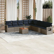 Set Divani da Giardino 10 pz con Cuscini Grigio in Polyrattan 3224612