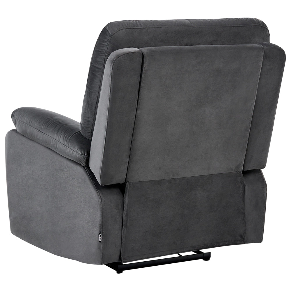 Poltrona in velluto di colore grigio scuro con LED e porta USB regolabile elettronicamente