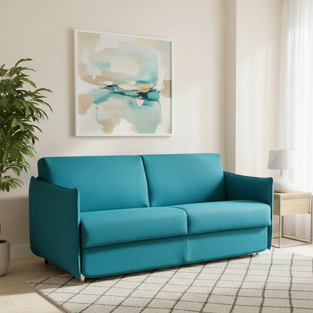 Cecina, Divano Letto 3 Posti Sfoderabile Made in Italy, 200x95 cm Azzurro