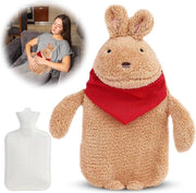 Bottiglia di acqua calda in materasso di poliestere 1 litro - Coperta di peluche per bambini e adulti - Fless di notte per bambini e adulti - Regalo di Natale in materasso di peluche marrone