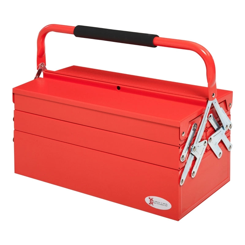 Cassetta portautensili pieghevole a 3 livelli con 5 scomparti, acciaio inox rosso, 45 x 20 x 34,5 cm