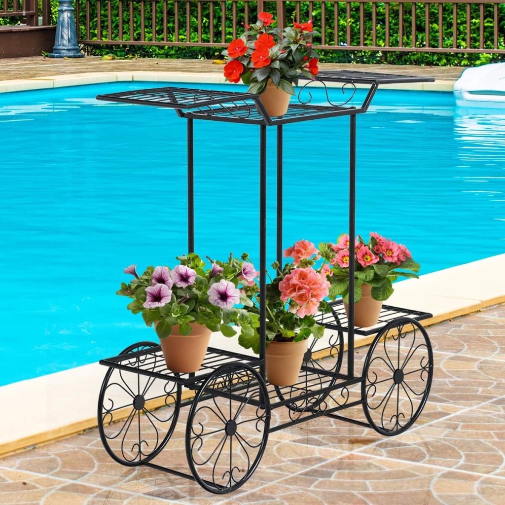 Scaffale Porta Fiori 6 Ripiani Metallo Fioriera Verticale a Scala da Interno Esterno, per Balcone Giardino Casa, Nero, 80,5 x 25 x 75 cm