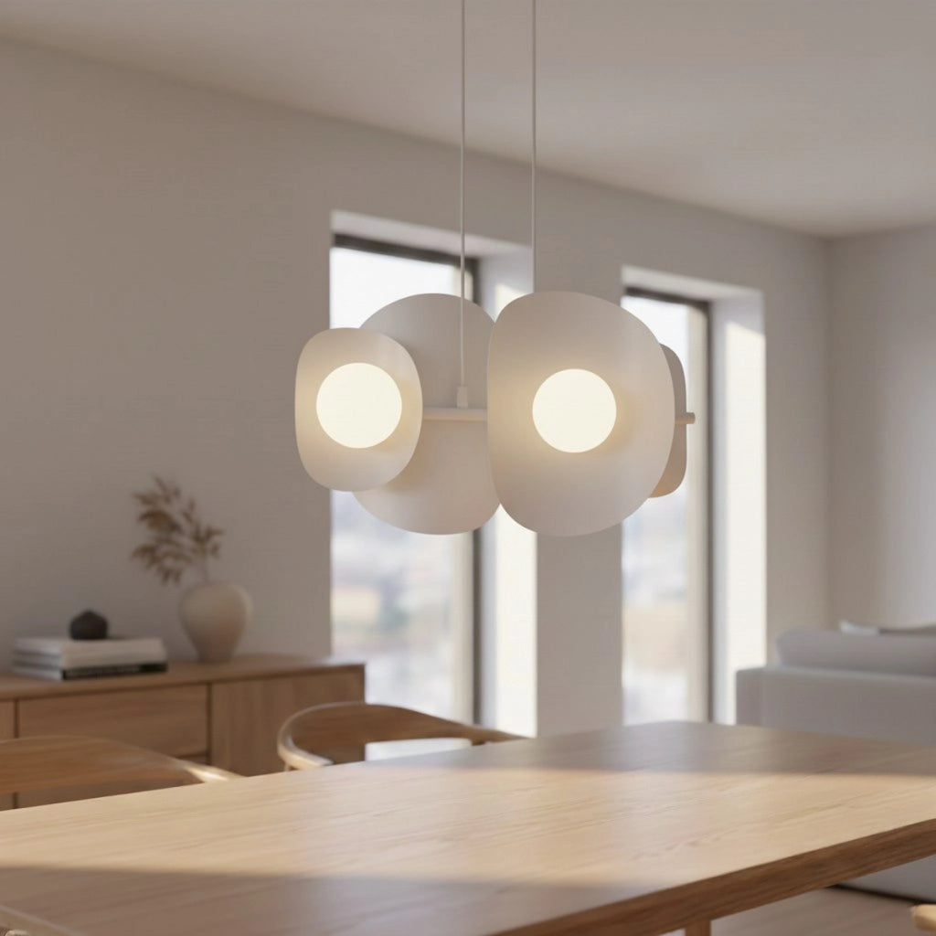 Lampada a sospensione Elementi in acciaio e vetro bianco