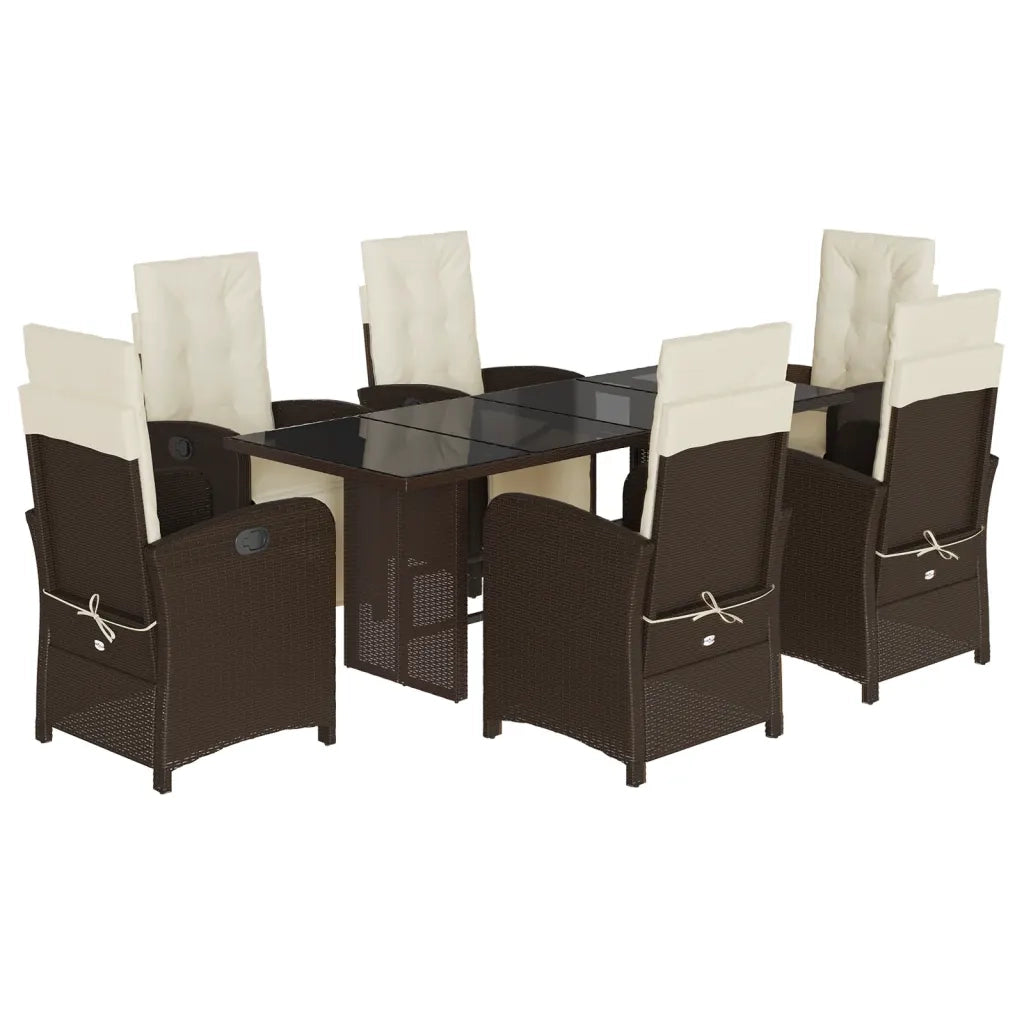 Set da Pranzo da Giardino 7pz con Cuscini in Polyrattan Marrone 3212490