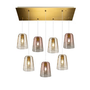 Lampadario Contemporaneo Shaded Metallo Ottone Vetro Ambra-Rame 7 Luci E27