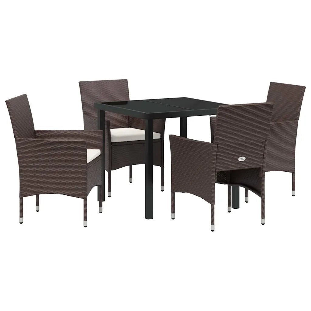 Set da Pranzo per Giardino con cuscino 5 pcs Marrone polyrattan