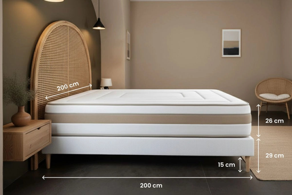 Pacchetto letto completo - Materasso 200x200cm + Box spring con doghe (kit) + 2 cuscini + Piumino - Le Raffiné