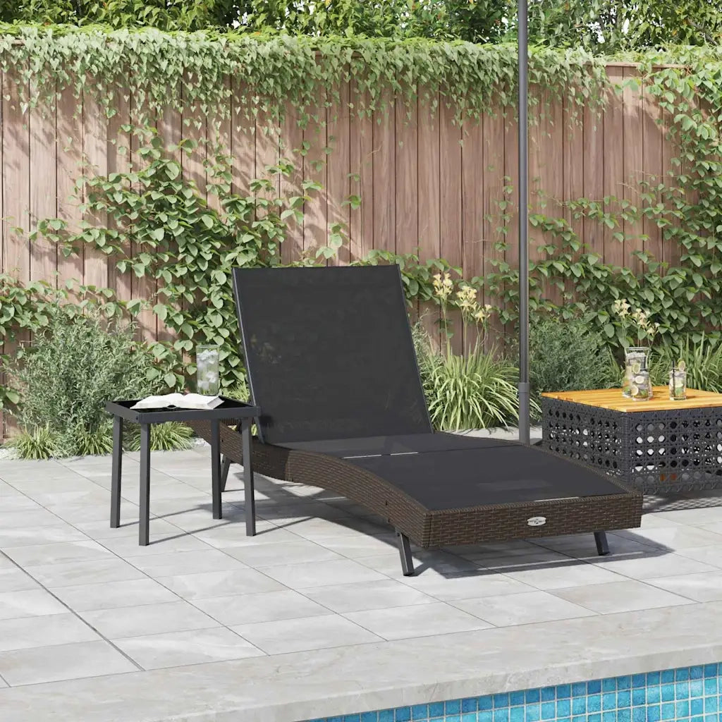 2 pz Lettino Prendisole | Sdraio da giardino | Lettino da sole Nero e Marrone polyrattan