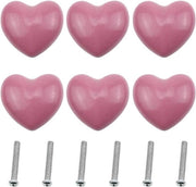 6 deurmanicotti ceramici a forma di cuore per armadi - rosa