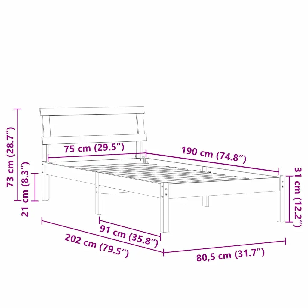 vidaXL Struttura del letto Bianco 75 x 190 cm Legno di pino massello