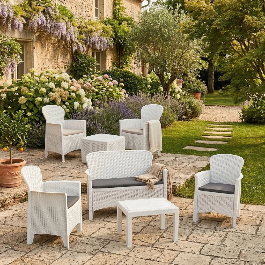 Salottino Outdoor Dervio, set Salotto da Esterno 6 Posti Made in Italy, Bianco