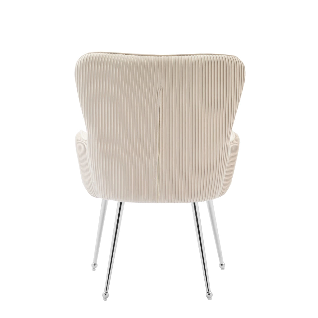 Set di 2 sedie imbottite in velluto beige con braccioli, schienale ergonomico, gambe in metallo e piedini regolabili