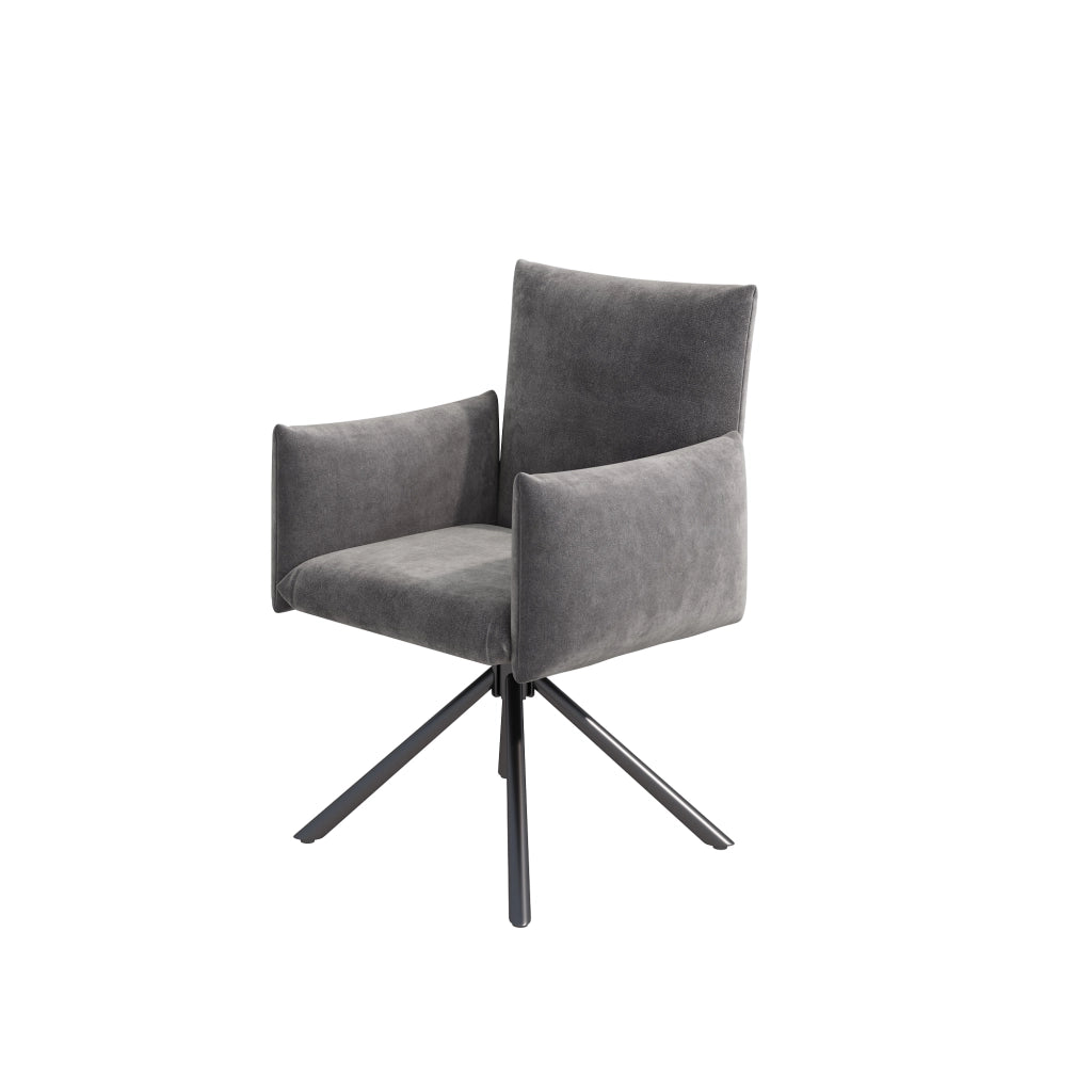 Chaise da sala da pranzo girevoli con braccioli imbottiti e schienale ergonomico set da 4 in velluto grigio