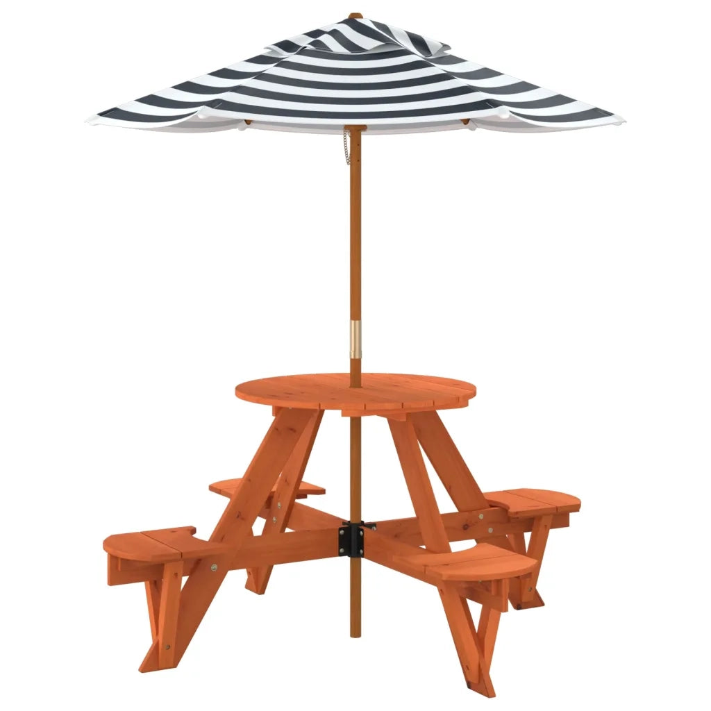 vidaXL Tavolo Picnic per 4 Bambini con Ombrellone Rotondo Legno Abete