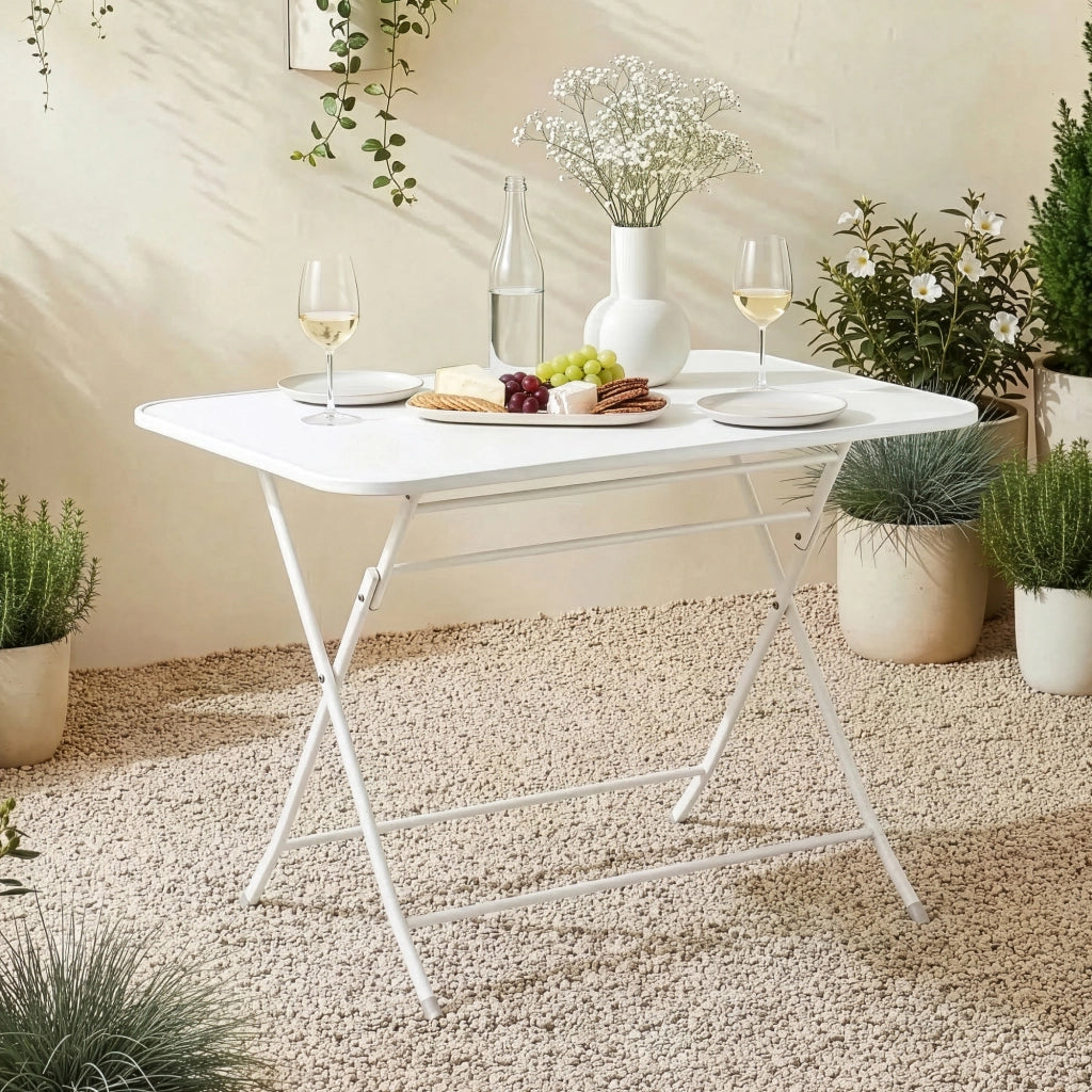 Tavolo Pieghevole Sande con Piano Rettangolare - Bianco [en.casa]