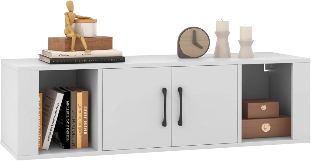 Mobile per TV sospeso con armadio, armadio con ante e ripiani aperti, supporto da parete, armadio da bagno, moderno, per soggiorno, camera da letto, ufficio, 108 x 33 x 30,5 cm (nero)