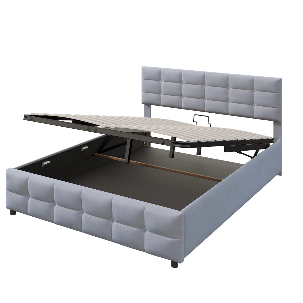 Letto Contenitore 180x200 cm; Letto Matrimoniale; sollevamento idraulico; in Velluto Olandese; Grigio