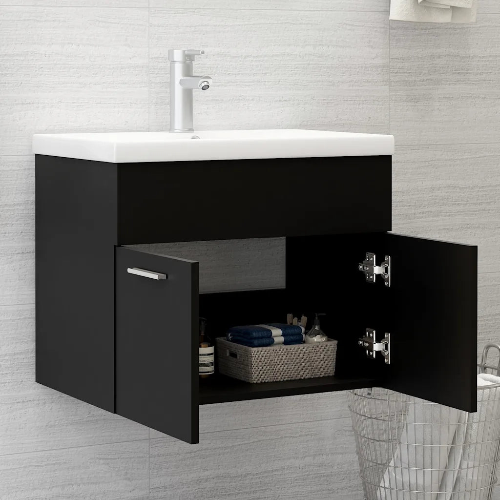 Set Mobili da Bagno | Armadio da bagno Nero in Truciolato